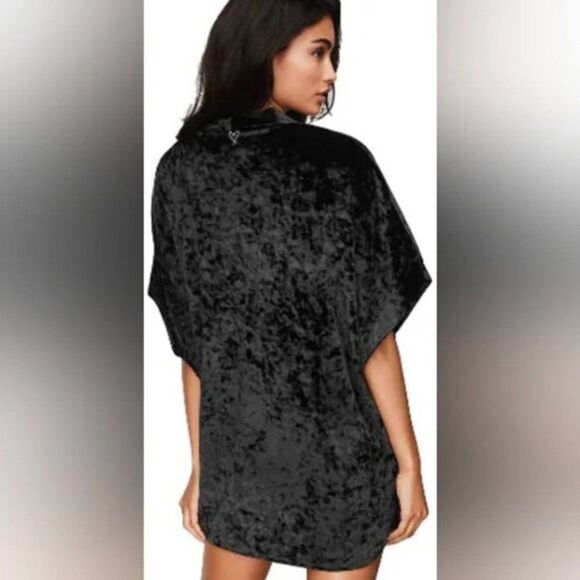 Victoria's Secret Intimates Sleepwear Black Velvet Open Kimono Cardigan (Size L) - Picture 2 of 9